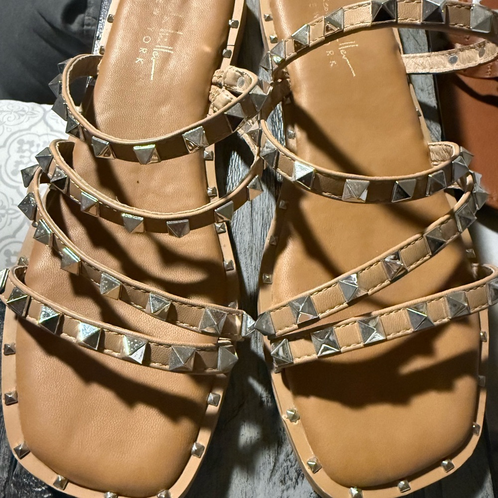 Nicole by Nicole Miller Tan Studded Strappy Sandals